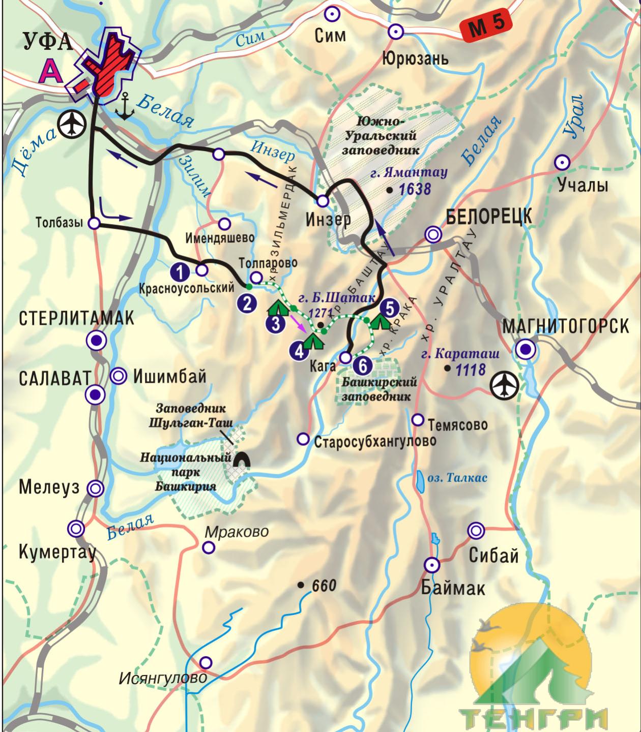 Схема конного маршрута 'Уральские перевалы'